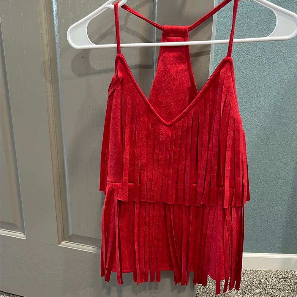 Red Fringe Sleeveless Tank Top M